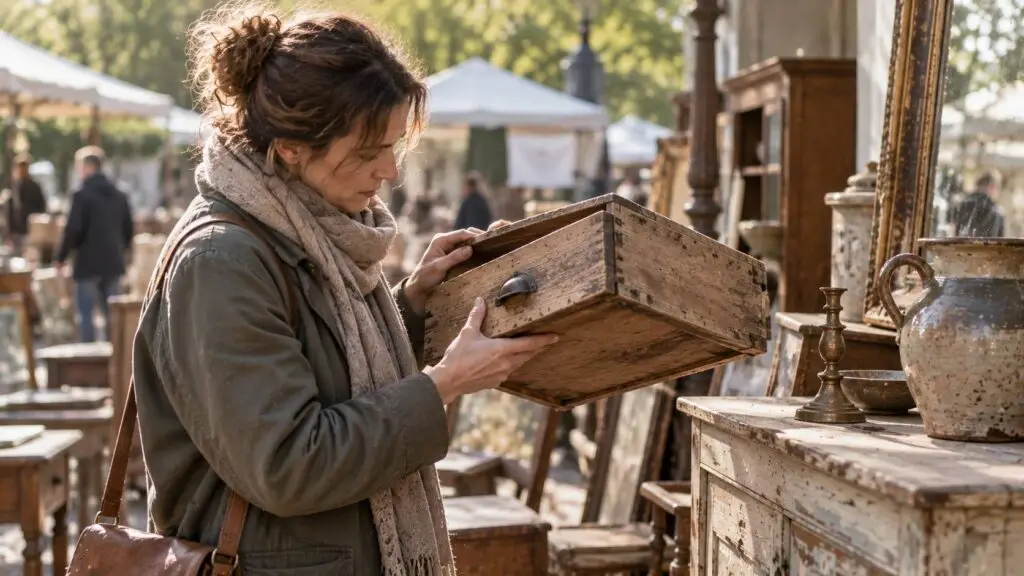 Brocante herkennen aan natuurlijke slijtage, constructie en oude materialen