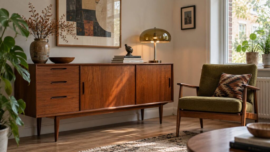 Brocante vs vintage waarbij vintage herkenbaar is aan teak, strakke lijnen en periodeontwerp